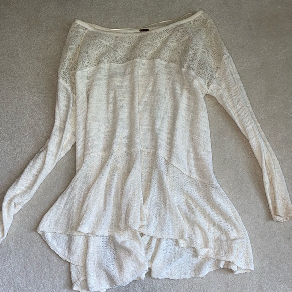 Free People‎ Cream Kristobel White Lace Crochet Sweater - Picture 2 of 6